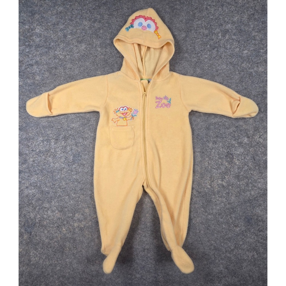 Vintage Sesame Beginnings Baby Zoe Fleece Hooded Sleeper Suit 3-6 Months Pajamas